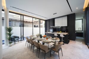 After home staging: dining area set up in the same hall