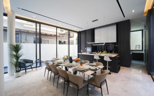 After home staging: dining area set up in the same hall